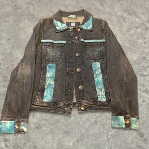 Vintage Euro Y2K Western Hippie MCM Unique TCM Jean Jacket Blue Accents Sz M